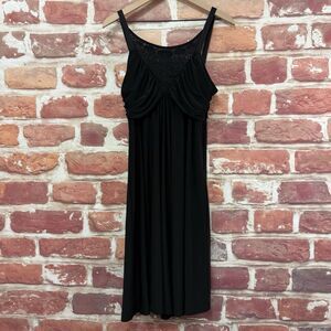 Jones New York Dress Womens 12 Black Embroidered Mesh Accent Evening Party